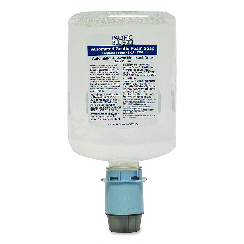 Pacific Blue Ultra Automated Foam Soap Refill, Fragrance-Free, 1,200 mL, 3/Carton (43716)