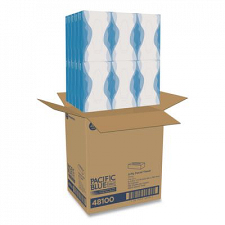 Pacific Blue Select Facial Tissue, Flat Box, 2-Ply, White, 100 Sheets/Box, 30 Boxes/Carton (48100)