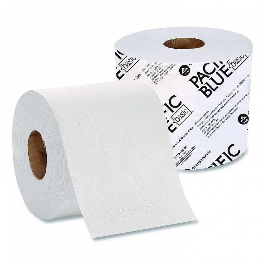 Pacific Blue Basic High-Capacity Bathroom Tissue, Septic Safe, 2-Ply, White, 1,000 Sheets/Roll, 48 Rolls/Carton (1944801)