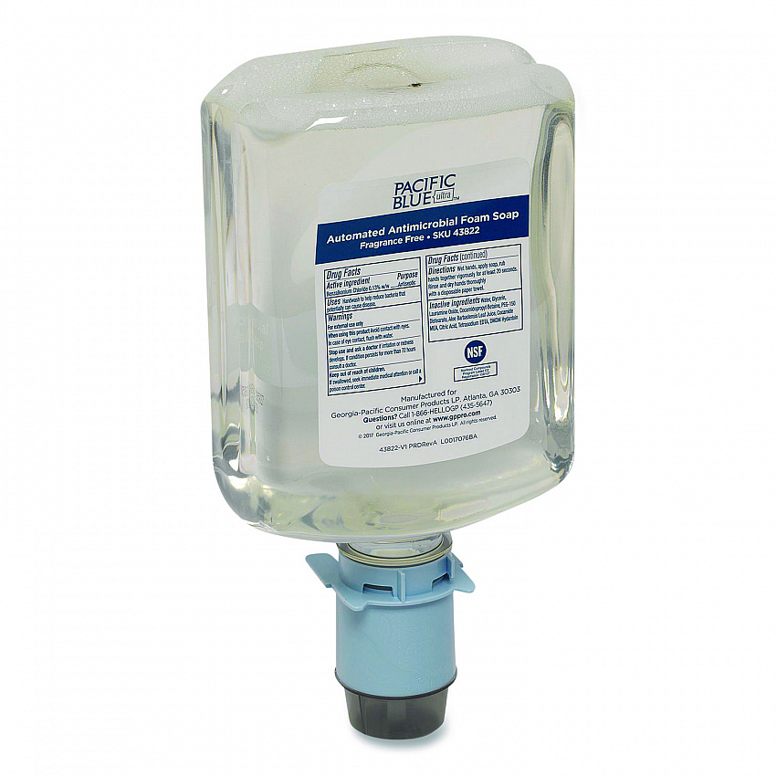 Pacific Blue Ultra Automated Foam Soap Refill, Antimicrobial, E2 Rated, Fragrance-Free, 1,200 mL, 3/Carton (43822)