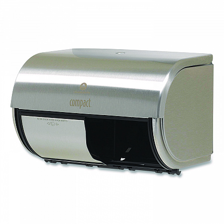 Compact Coreless Side-by-Side Double Roll Tissue Dispenser, 10.13 x 6.75 x 7.13, Stainless Steel (56798)
