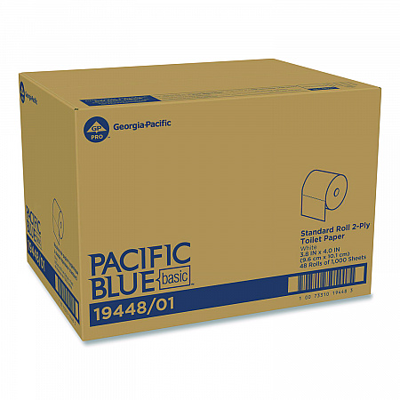 Pacific Blue Basic High-Capacity Bathroom Tissue, Septic Safe, 2-Ply, White, 1,000 Sheets/Roll, 48 Rolls/Carton (1944801)