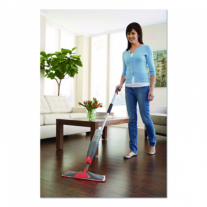Reveal Microfiber Spray Mop Kit, Microfiber Head, 54.5" Silver/Black Handle (1M15GRYRD)