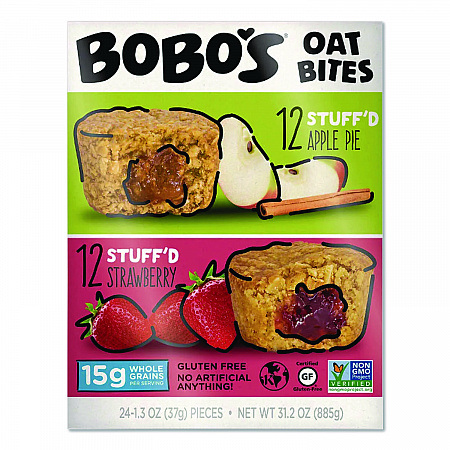 Stuff'd Oatmeal Bites, Two-Flavor Multi-Pack: Apple Pie and Strawberry, 1.3 oz Individually Wrapped, 24/Carton (00125)