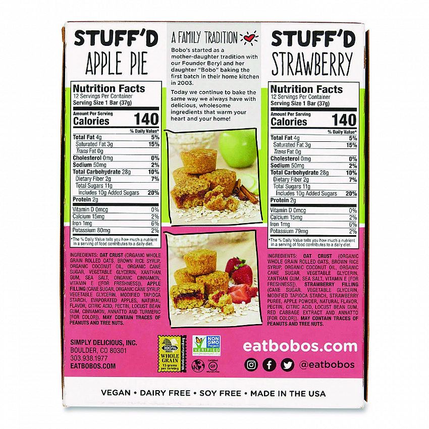 Stuff'd Oatmeal Bites, Two-Flavor Multi-Pack: Apple Pie and Strawberry, 1.3 oz Individually Wrapped, 24/Carton (00125)