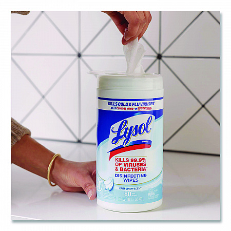 Disinfecting Wipes, 1-Ply, 7 x 7.25, Crisp Linen, White, 80 Wipes/Canister (89346)