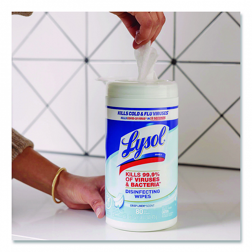 Disinfecting Wipes, 1-Ply, 7 x 7.25, Crisp Linen, White, 80 Wipes/Canister (89346)