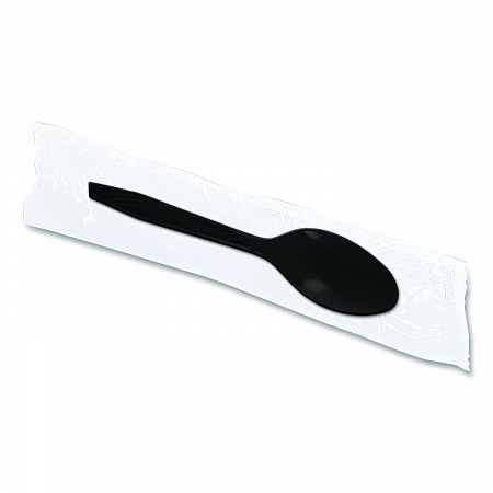 Dispens-a Spoon, Individually Wrapped, Mediumweight Spoon, Plastic, Black, 100/Box (BEP90206)