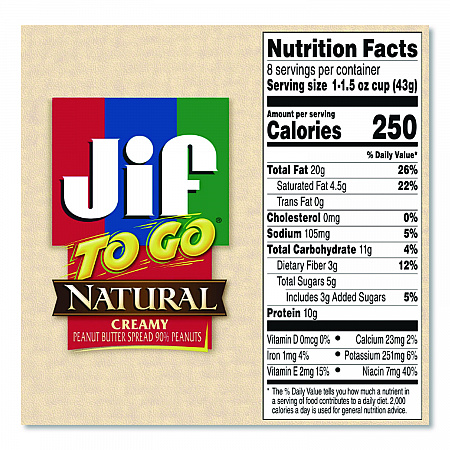 Spreads, Natural Creamy Peanut Butter, 1.5 oz Cup, 8/Box (24307)