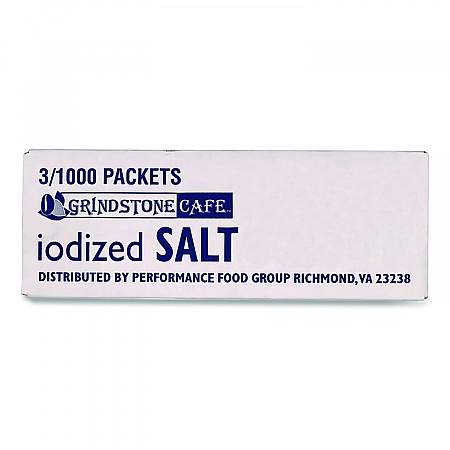 Grindstone Iodized Salt, 0.02 oz Packet, 1,000/Bag, 3 Bags/Carton (20015)