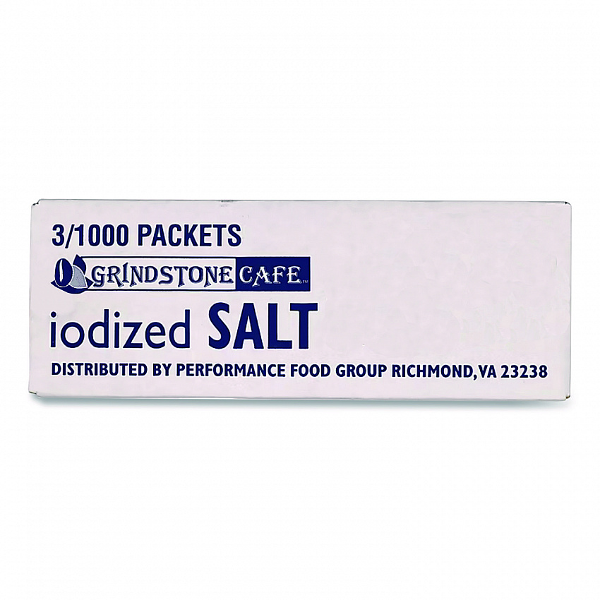 Grindstone Iodized Salt, 0.02 oz Packet, 1,000/Bag, 3 Bags/Carton (20015)