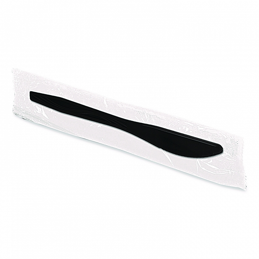 Dispens-a-Knife, Individually Wrapped, Mediumweight Knife, Plastic, Black, 100/Box (BEP90200)