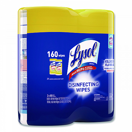 Disinfecting Wipes, 1-Ply, 7 x 7.25, Lemon and Lime Blossom, White, 80 Wipes/Canister, 2 Canisters/Pack, 3 Packs/Carton (80296)