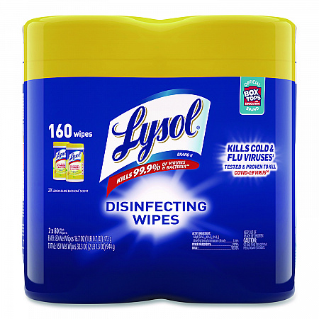 Disinfecting Wipes, 1-Ply, 7 x 7.25, Lemon and Lime Blossom, White, 80 Wipes/Canister, 2 Canisters/Pack, 3 Packs/Carton (80296)