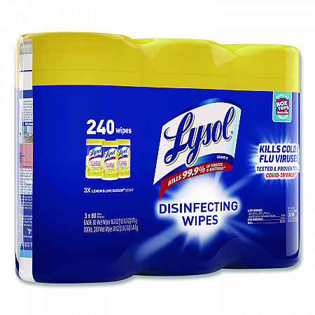 Disinfecting Wipes, 1-Ply, 7 x 7.25, Lemon and Lime Blossom, White, 80 Wipes/Canister, 3 Canisters/Pack, 2 Packs/Carton (84251CT)