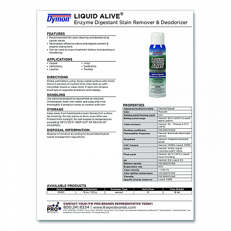 LIQUID ALIVE Enzyme Digestant Carpet and Textile Cleaner/Deodorizer, 20 oz Aerosol Spray, 12/Carton (33420)