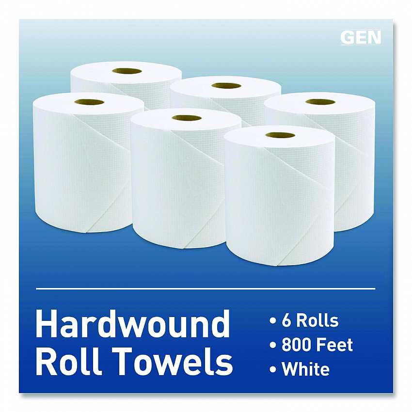 Hardwound Roll Towels, 1-Ply, 8" x 800 ft, White, 6 Rolls/Carton (1820)