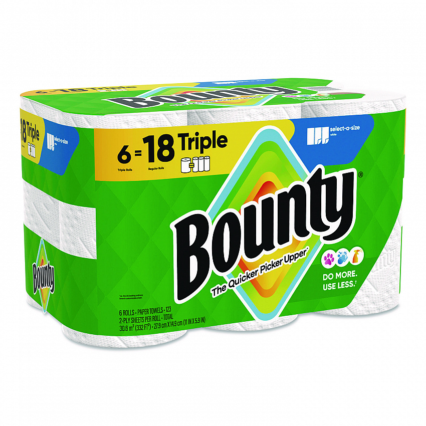 Select-a-Size Kitchen Roll Paper Towels, 2-Ply, 5.9 x 11, White, 123 Sheets/Triple Roll, 6 Rolls/Carton (16020)