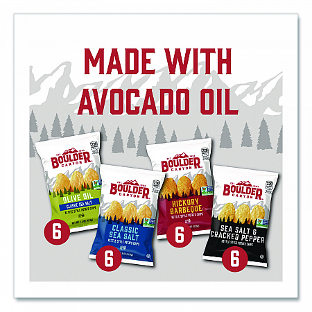 Chips Variety Pack, Hickory Barbeque, Sea Salt, Sea Salt and Cracked Pepper, Olive Oil, 1.5 oz, 24/Carton (PBR12283)