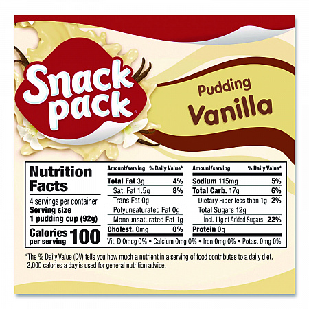 Pudding Cups, Vanilla, 3.5 oz Cup, 48/Carton (HUN55419)