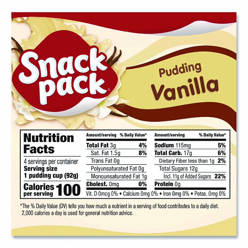 Pudding Cups, Vanilla, 3.5 oz Cup, 48/Carton (HUN55419)