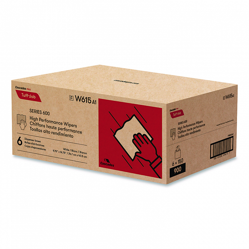 Tuff-Job Spunlace Towels, 1-Ply, 9.75 x 16.75, White, 150 Sheets/Pop-Up Box, 6 Boxes/Carton (W615)