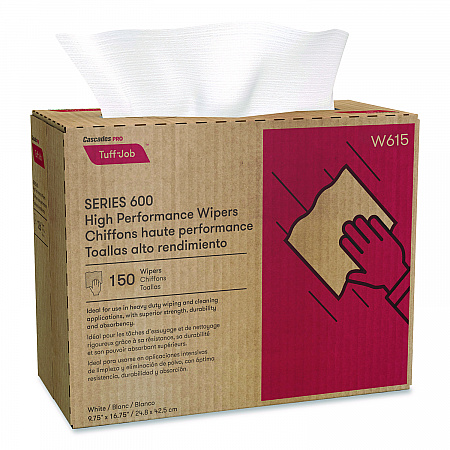 Tuff-Job Spunlace Towels, 1-Ply, 9.75 x 16.75, White, 150 Sheets/Pop-Up Box, 6 Boxes/Carton (W615)
