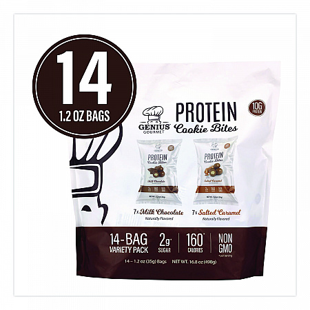 Protein Cookie Bites Variety Pack, Salted Caramel and Milk Chocolate, 1.2 oz Bag, 14/Box (22002521)