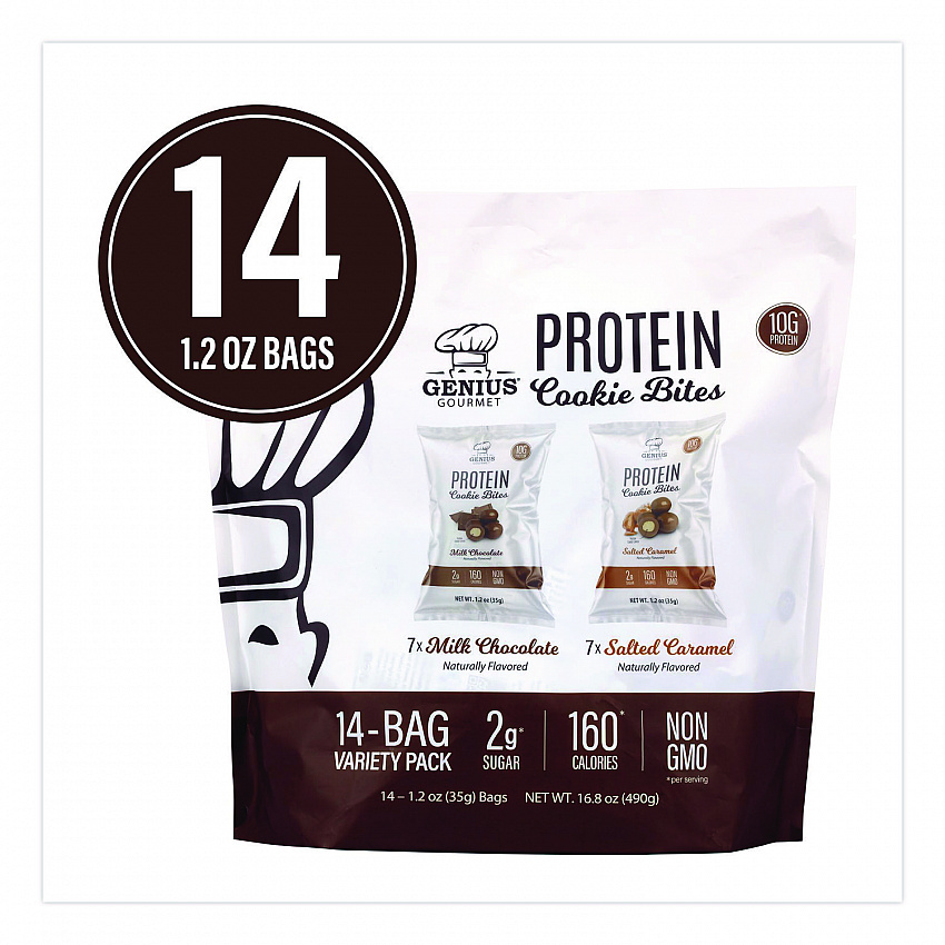 Protein Cookie Bites Variety Pack, Salted Caramel and Milk Chocolate, 1.2 oz Bag, 14/Box (22002521)