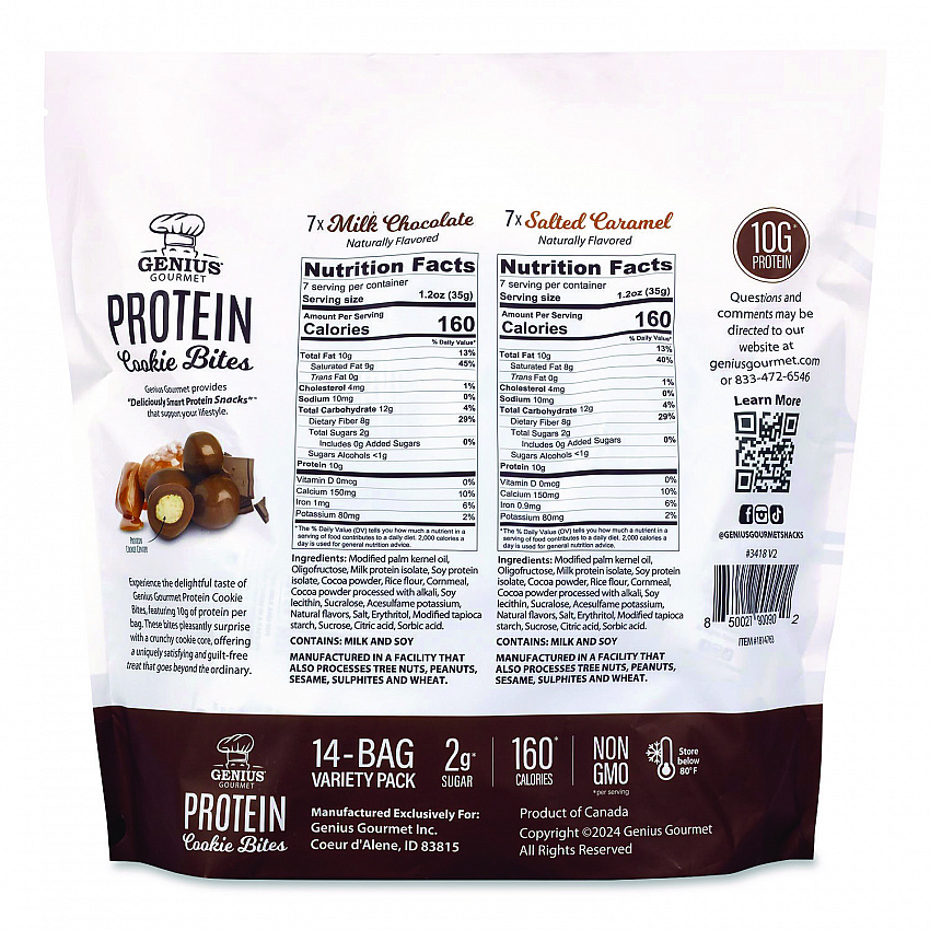 Protein Cookie Bites Variety Pack, Salted Caramel and Milk Chocolate, 1.2 oz Bag, 14/Box (22002521)