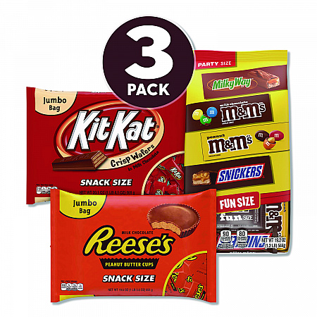 Chocolate Assortment, Assorted Fun and Snack Sizes, 3 Bags/Pack (60004179)