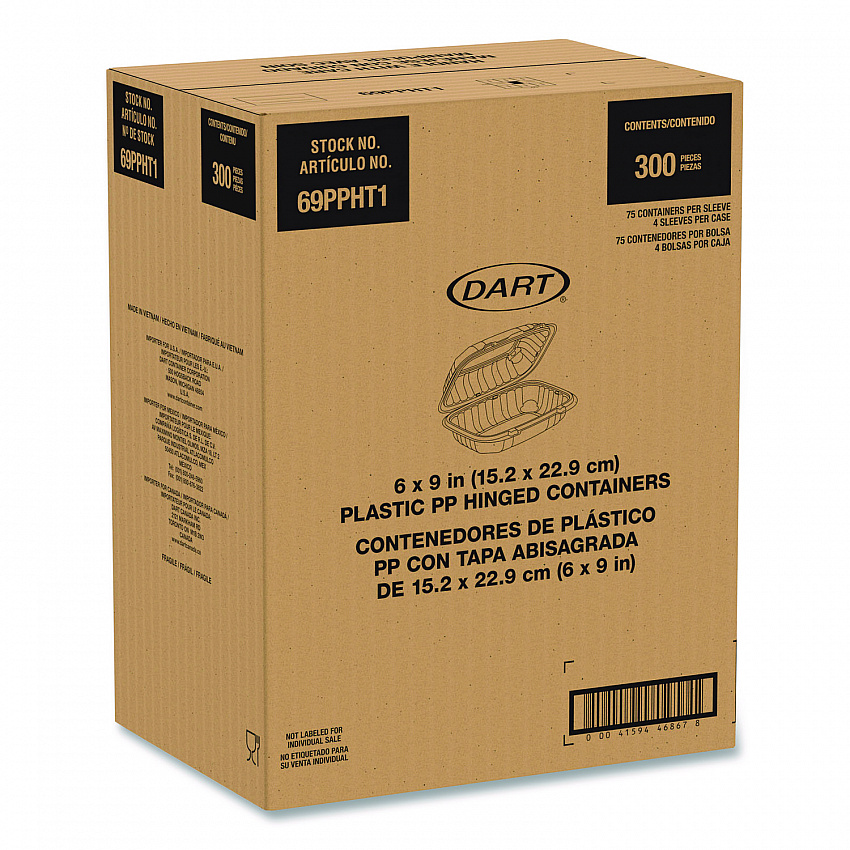 Microwaveable Hinged Containers, ProPlanet Seal, 6.5 x 9 x 3, Clear, Plastic, 300/Carton (69PPHT1)