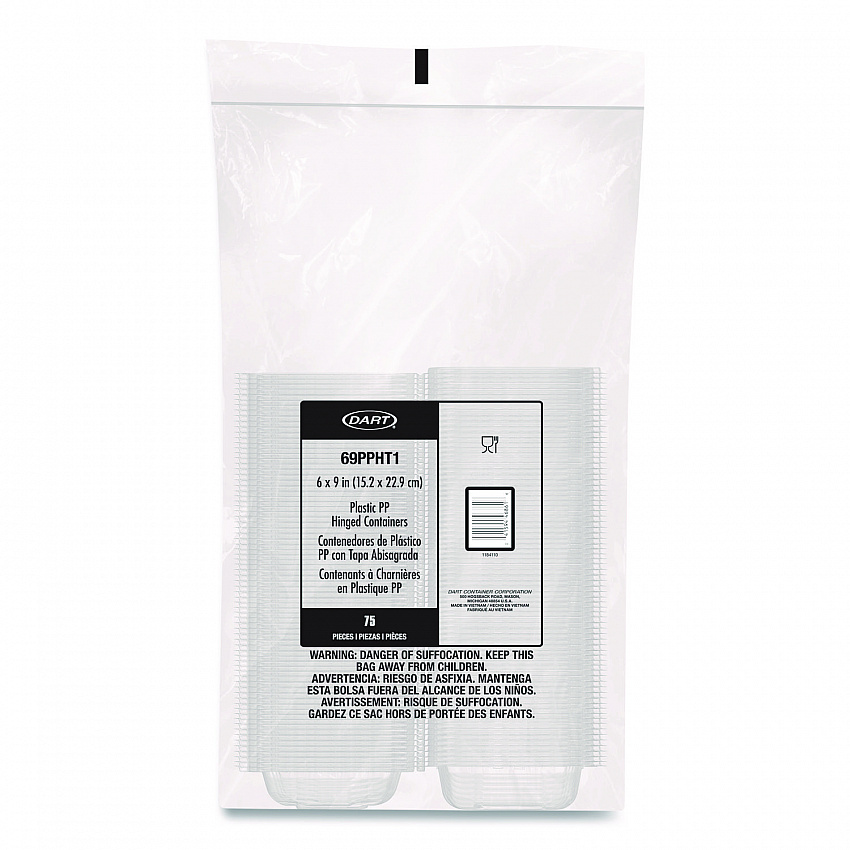 Microwaveable Hinged Containers, ProPlanet Seal, 6.5 x 9 x 3, Clear, Plastic, 300/Carton (69PPHT1)