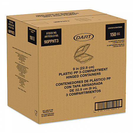 Microwaveable Hinged Containers, ProPlanet Seal, 3 Compartments, 9 x 8.75 x 3, Clear, Plastic,150/Carton (90PPHT3)
