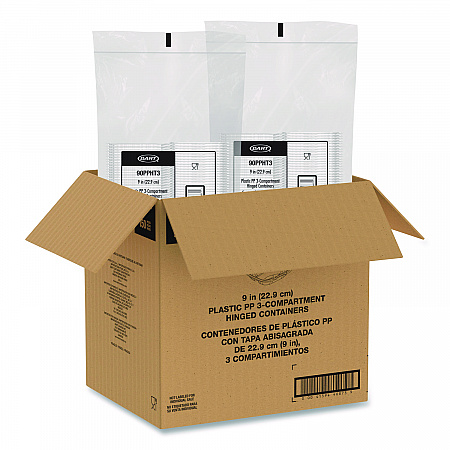 Microwaveable Hinged Containers, ProPlanet Seal, 3 Compartments, 9 x 8.75 x 3, Clear, Plastic,150/Carton (90PPHT3)