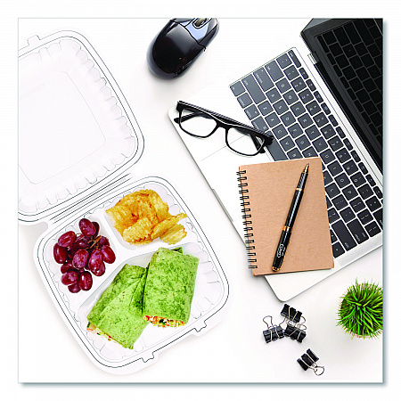 Microwaveable Hinged Containers, ProPlanet Seal, 3 Compartments, 9 x 8.75 x 3, Clear, Plastic,150/Carton (90PPHT3)