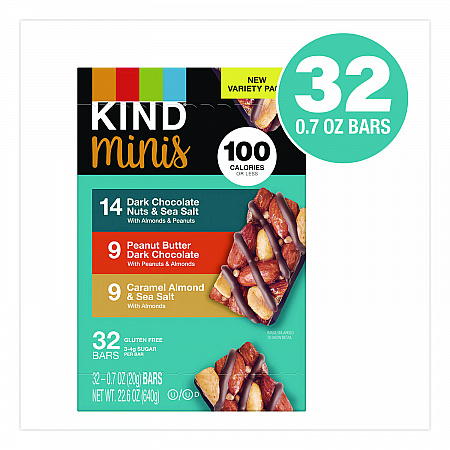 Minis, Dark Chocolate Nuts Sea Salt/Caramel Almond Nuts Sea Salt, 0.7 oz Bar, 32 Bars/Carton (22000799)