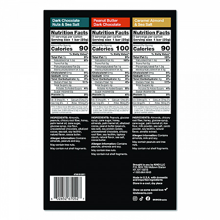 Minis, Dark Chocolate Nuts Sea Salt/Caramel Almond Nuts Sea Salt, 0.7 oz Bar, 32 Bars/Carton (22000799)