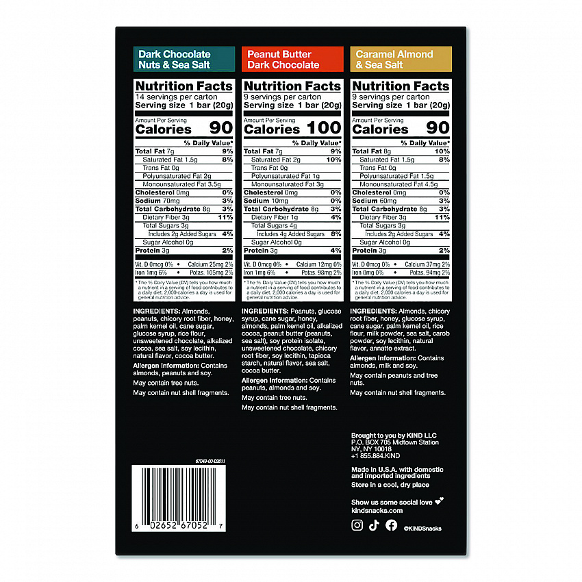 Minis, Dark Chocolate Nuts Sea Salt/Caramel Almond Nuts Sea Salt, 0.7 oz Bar, 32 Bars/Carton (22000799)