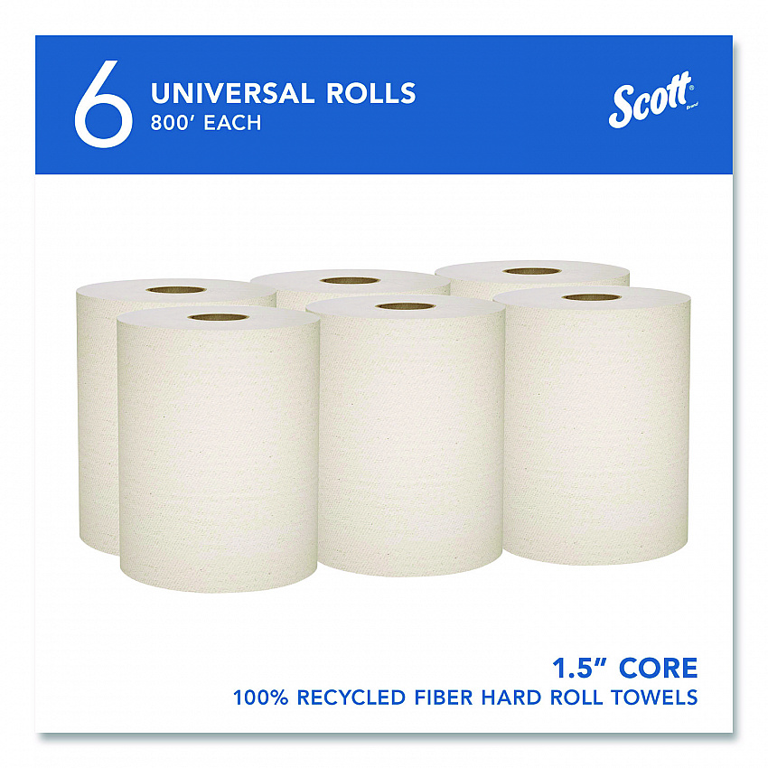 Essential 100% Recycled Fiber Hard Roll Towel, 1-Ply, 8" x 800 ft, 1.5" Core, Brown, 6 Rolls/Carton (56758)