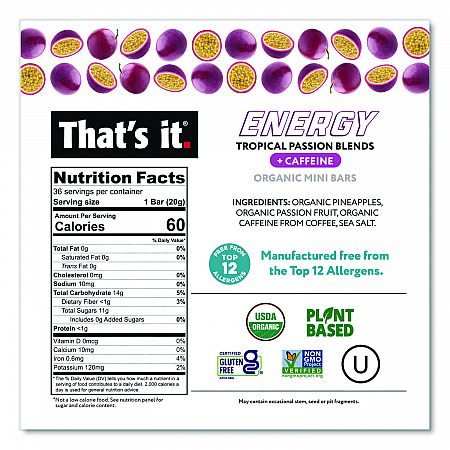 Organic Energy Bars, Tropical Passion Blend, 0.7 oz Bar, 36/Box (22002519)