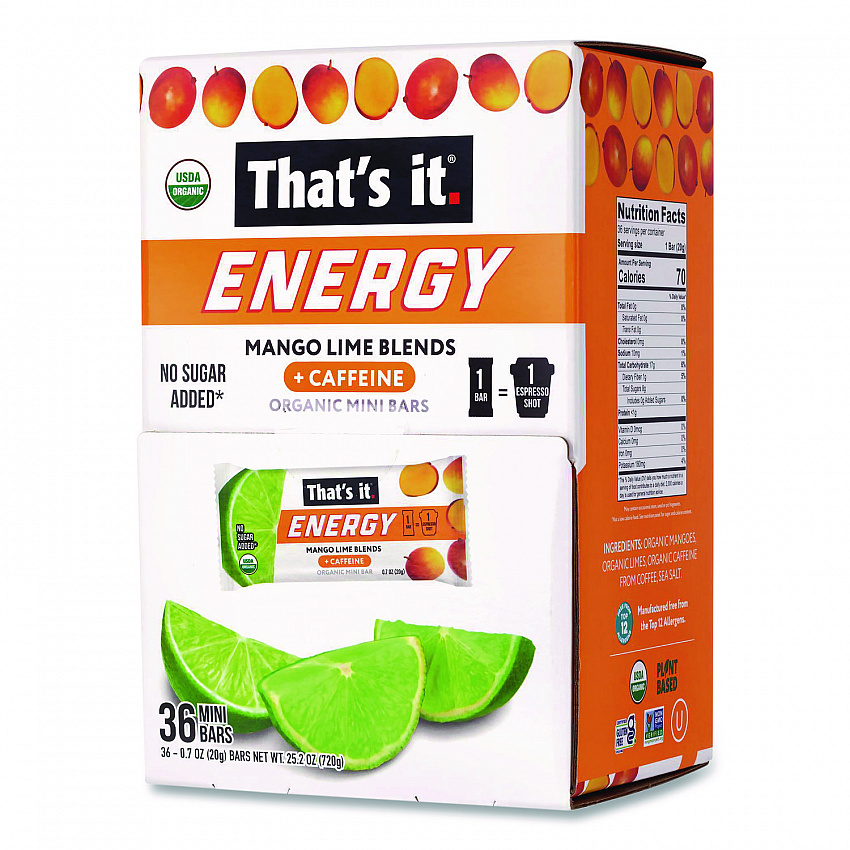 Organic Energy Bars, Mango Lime, 0.7 oz Bar, 36/Box (22002520)