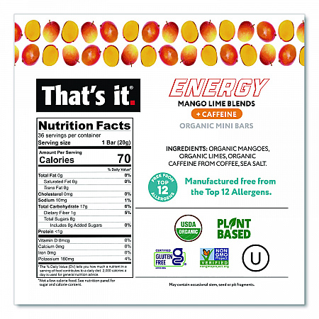 Organic Energy Bars, Mango Lime, 0.7 oz Bar, 36/Box (22002520)