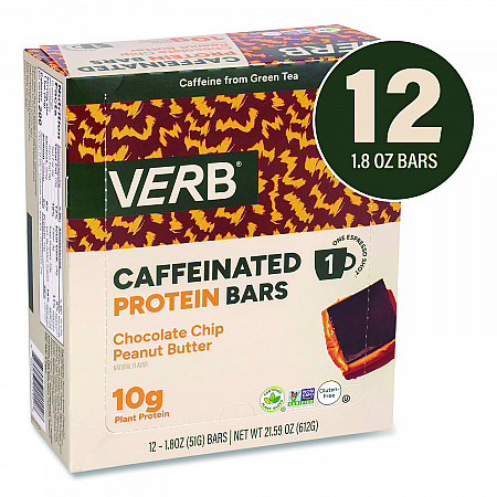 Caffeinated Protein Bar, Chocolate Chip Peanut Butter, 1.8 oz Bar, 12/Box (22002522)