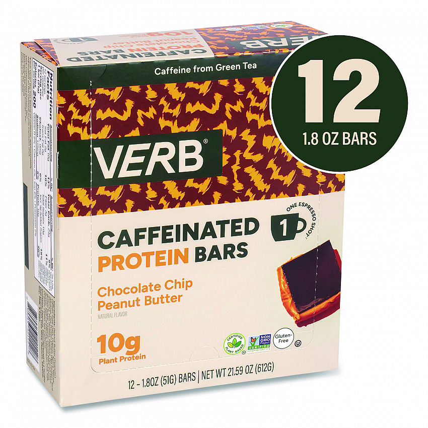 Caffeinated Protein Bar, Chocolate Chip Peanut Butter, 1.8 oz Bar, 12/Box (22002522)