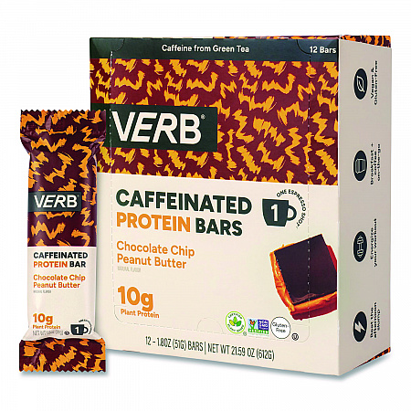 Caffeinated Protein Bar, Chocolate Chip Peanut Butter, 1.8 oz Bar, 12/Box (22002522)