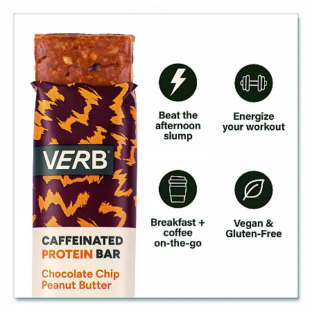 Caffeinated Protein Bar, Chocolate Chip Peanut Butter, 1.8 oz Bar, 12/Box (22002522)