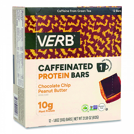 Caffeinated Protein Bar, Chocolate Chip Peanut Butter, 1.8 oz Bar, 12/Box (22002522)