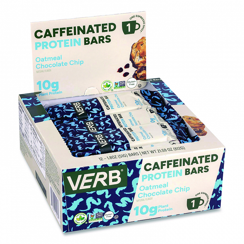 Caffeinated Protein Bar, Oatmeal Chocolate Chip, 1.8 oz Bar, 12/Box (22002523)