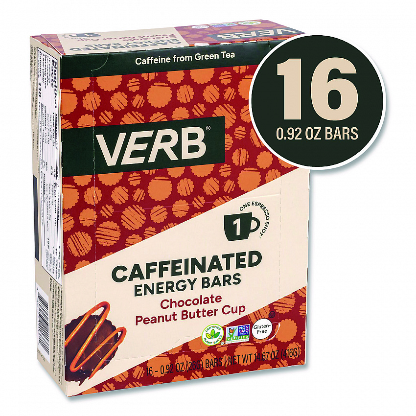 Caffeinated Energy Bar, Chocolate Peanut Butter Cup, 0.92 oz Bar, 16/Box (22002524)